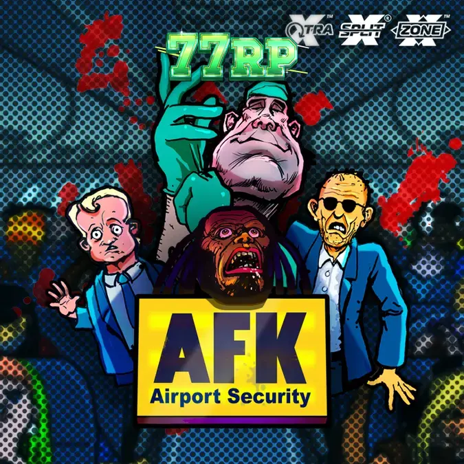 Tampilan layar permainan slot AFK Airport Security dengan tema bandara dan karakter kartun.